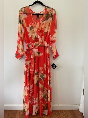 Kate & Lily Coral Floral Wrap Maxi Dress